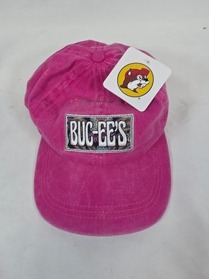 Buc-ee's Raspberry Pink Washed Cotton Patch Hat Adjustable Leather Strap NWT