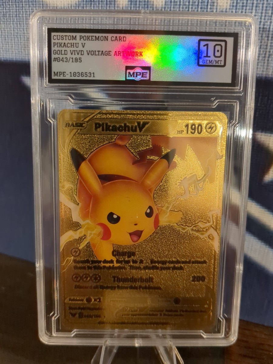 does menards sell pokemon cards Gold Metal Pikachu V Custom Pokémon Card 043/185 (VividVoltageArtwork)GEM  MINT10