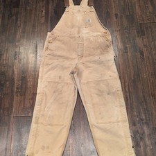 Carhartt Men 40x27 Tan Quilted Lined Bib Overalls Workwear Double Knee Canvas