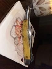 Vintage LL Bean Fish Knife Two Blade Yello Handle Stainless Steel