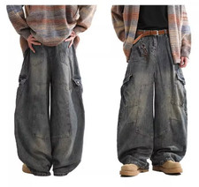 Baggy Jeans Men's Wide Leg Cargo Jeans Loose Denim Pants Fashion Casual Trousers