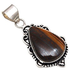 Pendant Tiger's Eye Gemstone Gift For Her Silver Jewelry 2.25