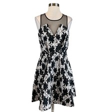 BCBGeneration Women's Cocktail Dress Size 6 Black Floral Print Fit and Flare