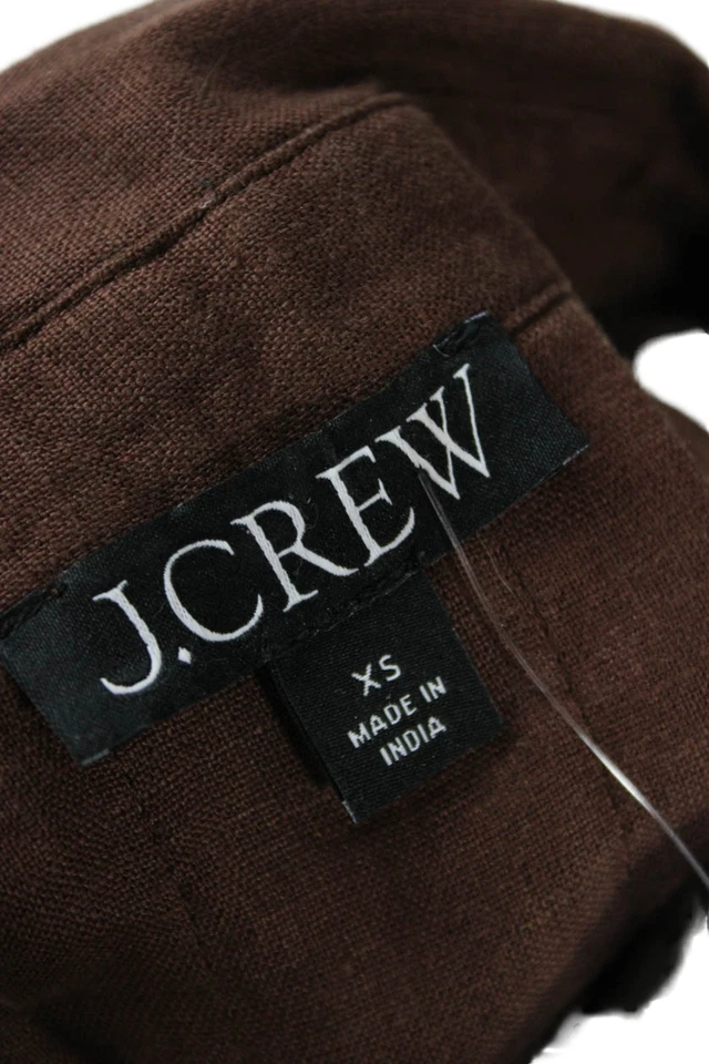 Blusa J Crew Mujer Corte Lino Cuello Abotonado Marrón Manga Corta Talla XS Foto 4 de 4
