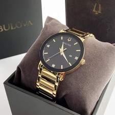 New Bulova Men Modern Futuro Black Gold Diamond Dial Quartz Watch 97D116 42mm