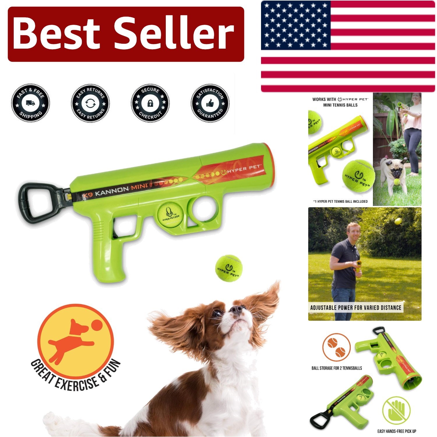 Mini K9 Kannon Dog Ball Launcher for Small Breeds - Includes 1 Mini Tennis Ball