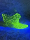 Vintage Fenton Hobnail Cat Head Slipper Topaz Opalescent UV Glow Uranium Glass