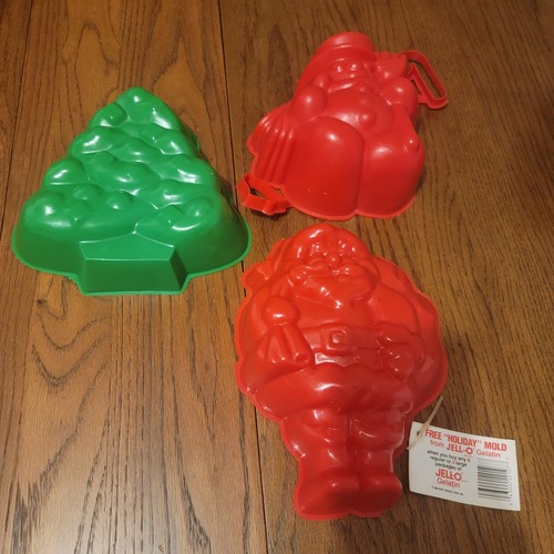 Lot Of 3 Vintage Jell-O Christmas Molds Santa, Christmas Tree, & Snowman