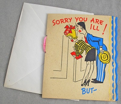 Vintage Greeting Card Envelope - Sorry You Are Ill But- Multiple Pages 3 Spreads