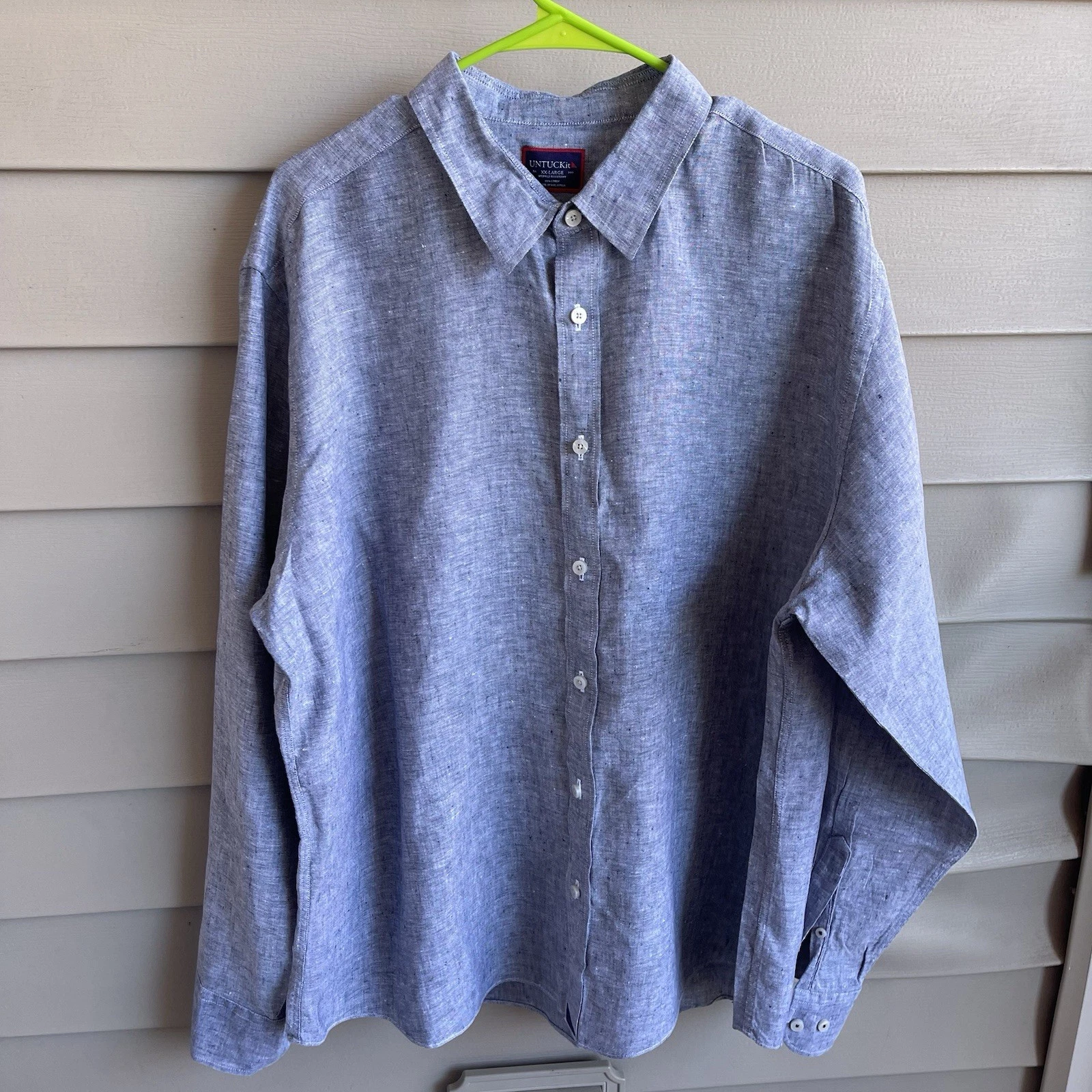 UNTUCKit Mens Shirt Linen Sz XXL Blue Long Sleeve Button Down Summer Resortwear