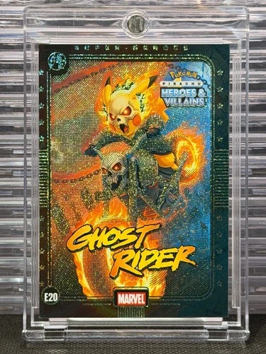 Ghost Rider Pokemon Pikachu Heroes &  Villains Peru GREEN Foil Chase Card #E20