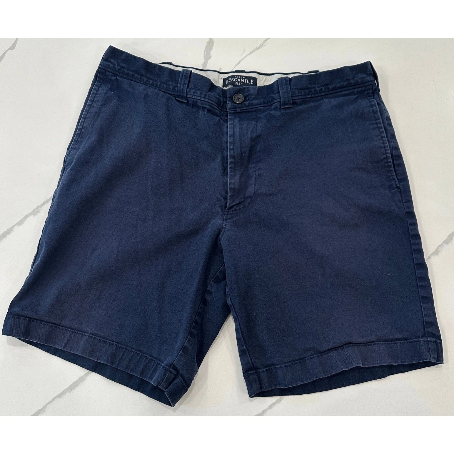 J.Crew Mercantile Flex Men's Flat Front Chino Shorts Sz 35 Navy 8" Cotton