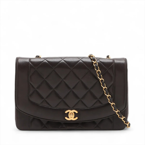 Chanel Matelasse Lambskin Single Flap Single Chain Bag Diana Black Gold Metal Fi