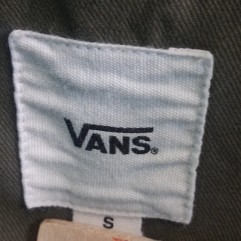 VANS Logo CAQUI Ejército VERDE Corto Sudadera con Capucha Botón Camisa Chaqueta GARAJE Pequeña Usada en Excelente Condición Foto 4 de 4