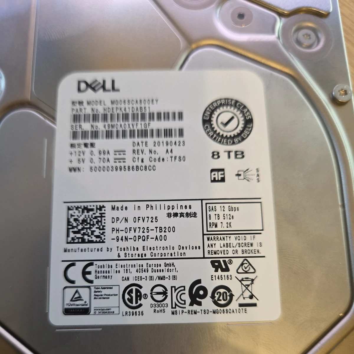 Dell 4TB 7.2k SAS 12G LFF G13 HotPlug HDD 0F9W8 00F9W8 | G13 | 00F9W8