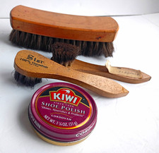 KIWI Cordovan Shoe Polish Tin with 100 Horsehair Shoe Brushes Kit