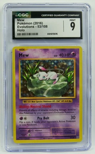 Mew 053/108 CGC 9 Evolutions Holo Legendary 2016 Graded Pokemon Card Slab
