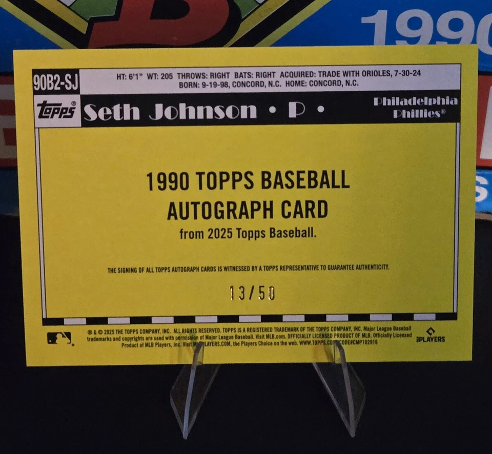 2025 Topps Update Seth Johnson 35th Anniversary 1990 Design Auto /50 - Image 2 of 2