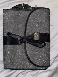 GHD Travel Bag And Heat Resistant Heat Mat Two Zip Cases Black Sparkle Bow