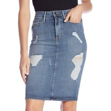 NWT - GOOD AMERICAN Women's HIGH WAISTED DISTRESSED Blue DENIM PENCIL SKIRT - 6