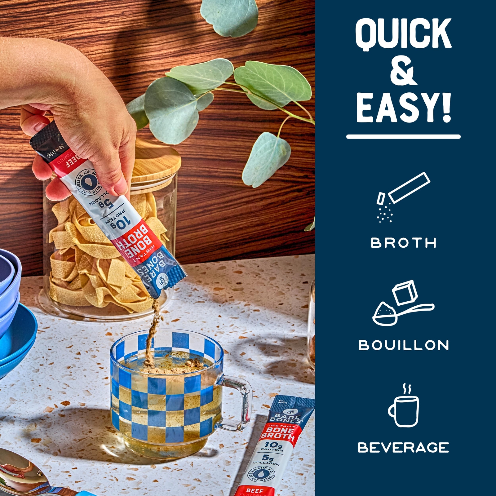 Bare Bones Beef Bone Broth Instant Powdered Mix | Rich Savory Packets on-the-...