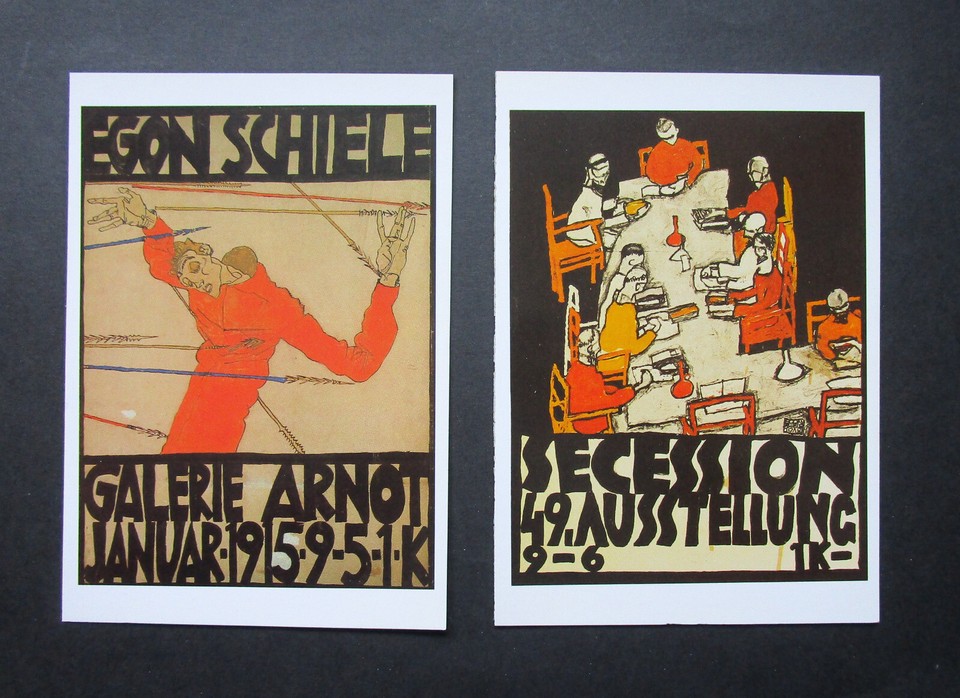EGON SCHIELE PAIR VINTAGE ART CARDS TAKEN FROM HIS ORIGINAL ANTIQUE
