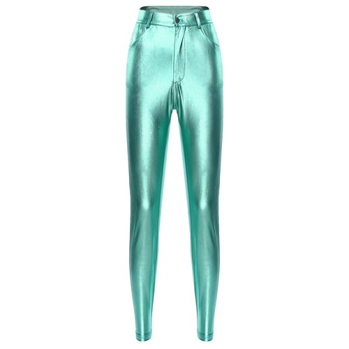 Damen Hose High Waist Skinny Pants Night Out Leggings mit Taschen glänzend - Bild 5 von 48