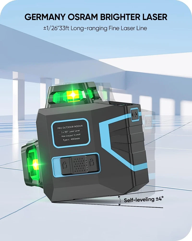 Laser Level Self Leveling Green 3D Cross Line 3x360 Horizontal Vertical 12 Line