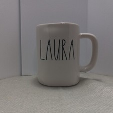 Rae Dunn LAURA  Magenta Coffee Tea Cocoa White Name Mug
