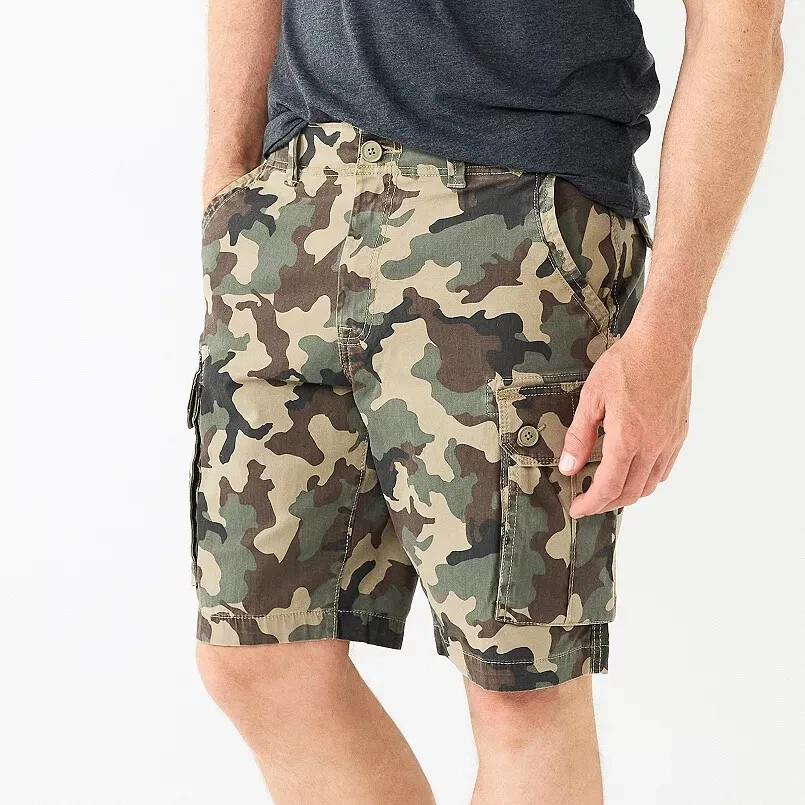 Mens Green Camo Cargo Shorts Size 28 10" Inseam Hunting Fishing Sport Sonoma New