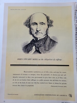 1953 CCA Container Corporation of America John Stuart Mill suffrage vintage ad