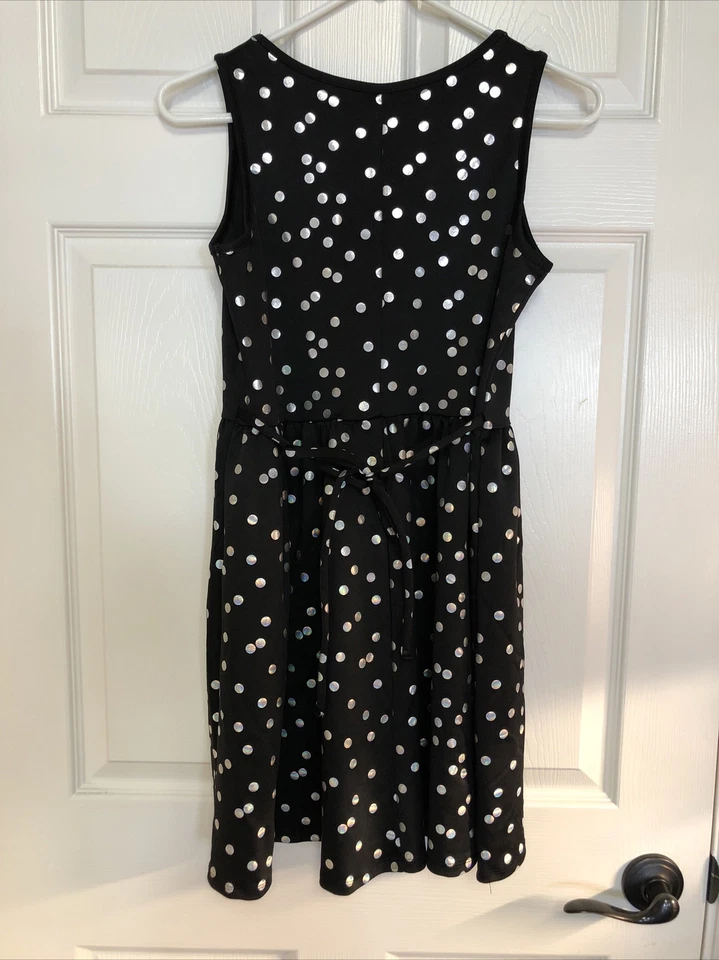 Vestido elegante de vacaciones Justice Girls talla 16 negro con lunares plateados Foto 4 de 4