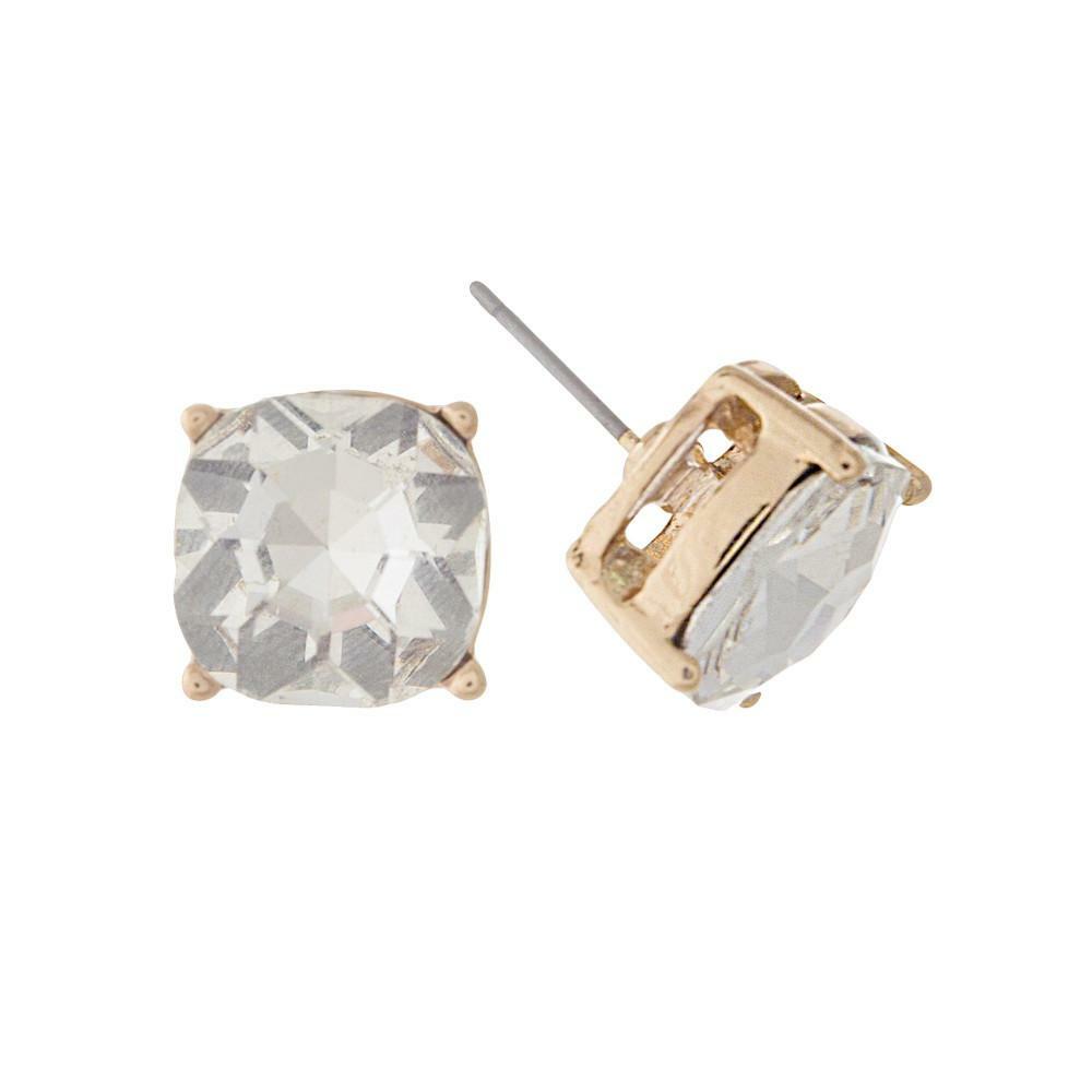 Fresh Company Clear Rhinestone Stud Statement Earrings in Gold