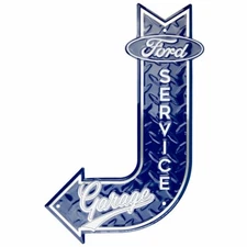 Ford Service Garage 18" x 12" J Bent Arrow Metal Sign Embossed Retro Wall Decor