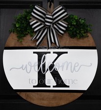 Front Door Decor Last Name Initial Personalized Door Wreath Hanger Custom 22"
