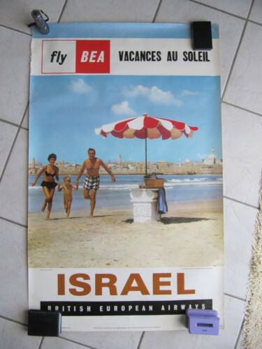 BEA BRITISH EUROPEAN AIRWAYS ISRAEL Vintage 1963 Travel Agency poster 65x100cm