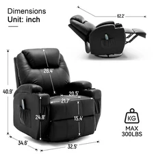 360° Swivel Massage Recliner Rocking Recliner Chair Living Room Chair Heated