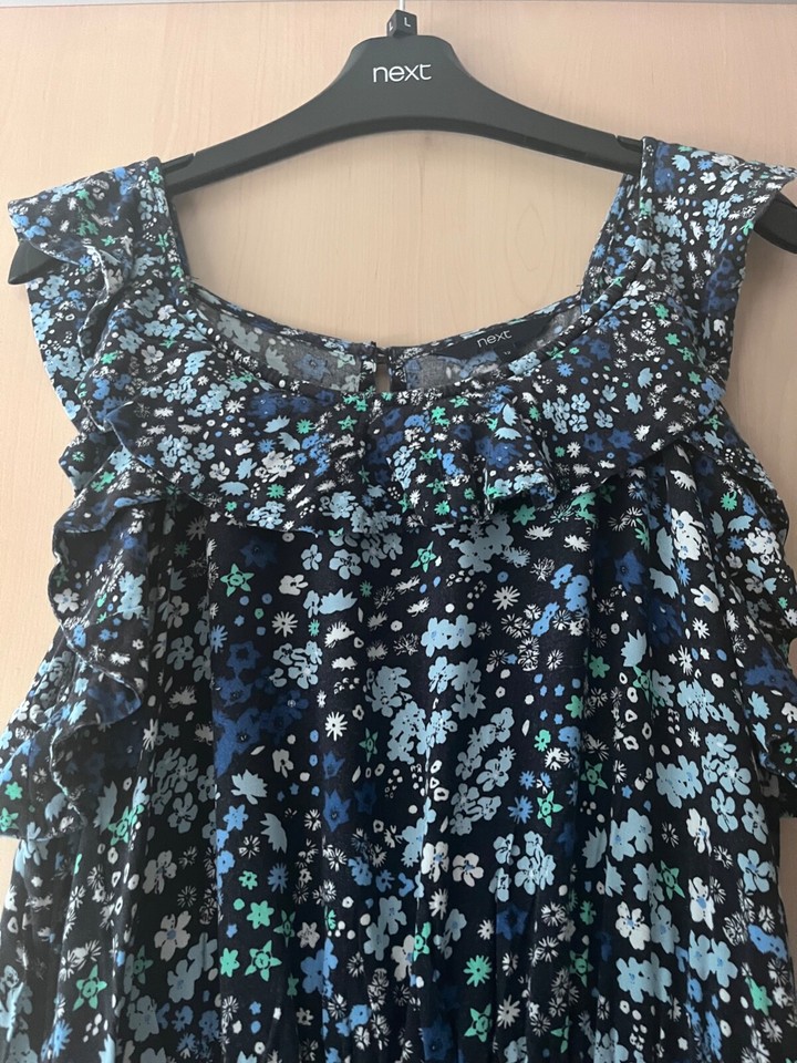 Ladies Next Blue Floral Maxi Dress Size 12 eBay