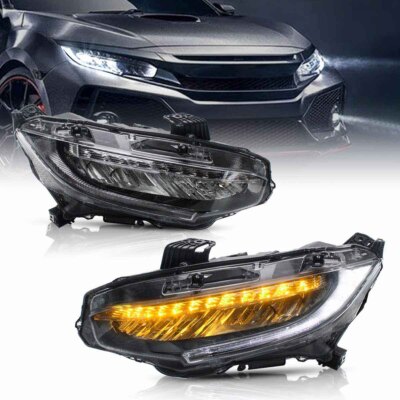 VLAND Pair LED Headlights For 2016-2021 Honda Civic w/ Sequential Turn Signals