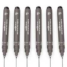 Uni Pin Fineliner Drawing Pen Dark Grey Ink Brush Nib Pack of 6