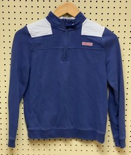 Vineyard vines kids sz L pullover 1/4 zip navy blue Sweatshirt Seersucker Large