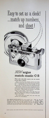 1958 Argus Match-Matic C-3 Camera Vintage Print Ad Sylvania Color Photography