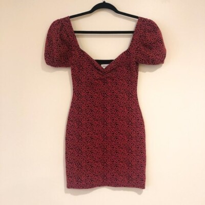 Lovers + Friends Leopard Tiffany Mini Bodycon Puff Sleeve Dress Women's Small