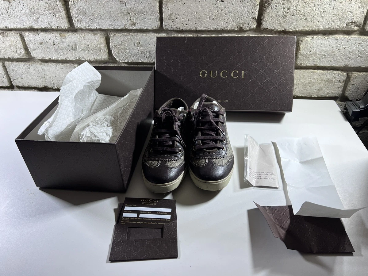 AUTHENTIC GUCCI 204283 35 G CANVAS LEATHER LACE UP SNEAKERS SIZE