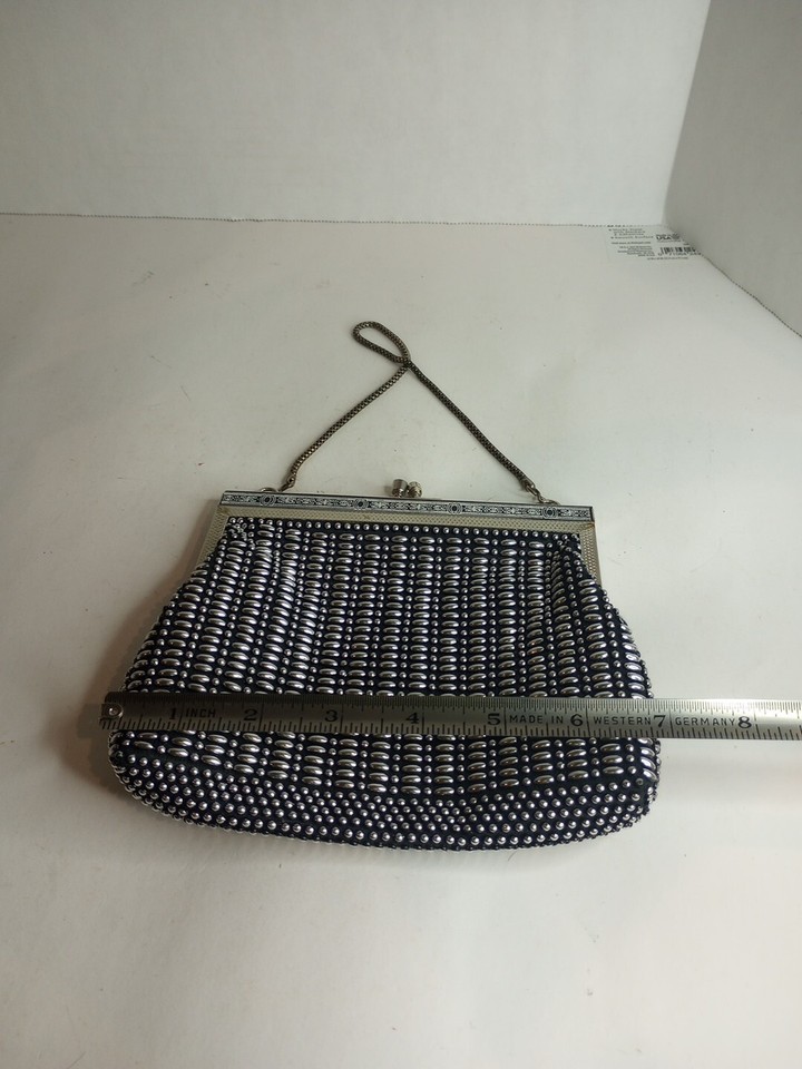 Vintage Golden Name Beaded Evening Purse Hand Bag Chain Kiss Lock