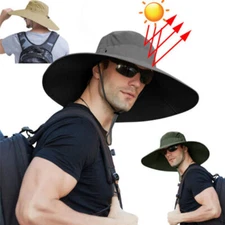 Men Women Sun Hat Summer Bucket Wide Brim Boonie Fishing Beach Cap UV Protection