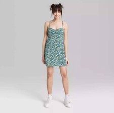 Wild Fable Women's Sleeveless Woven Fit Flare Dress -Blue Floral, Size Small.