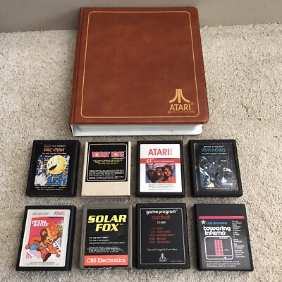Vintage ATARI 2600 Video Game Cartridge Storage Binder Case With 8 Games SeePics