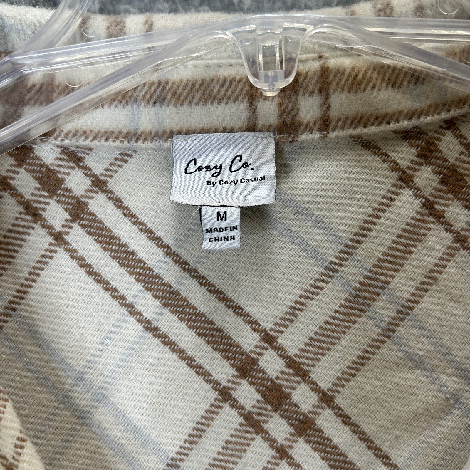 Cozy Co Shirt Women Medium Ivory Plaid Button Up Tunic Lightweight Shacket