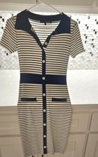 Retro Pinup Rockabilly Vintage Style Striped Navy Dress Sz S NWOT